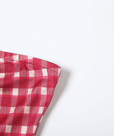 Chic Red Gingham Tube Top - Autumn Plaid Strapless Knit for Effortless Fall Style