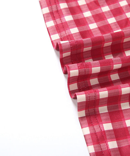 Chic Red Gingham Tube Top - Autumn Plaid Strapless Knit for Effortless Fall Style