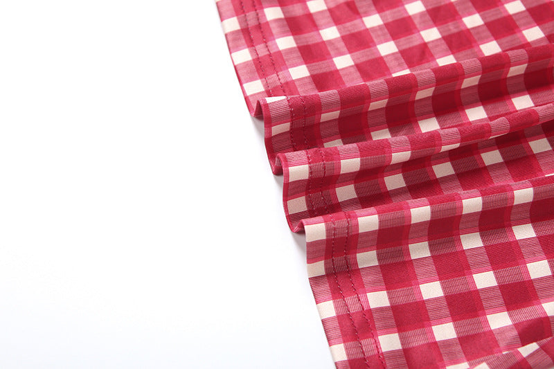 Chic Red Gingham Tube Top - Autumn Plaid Strapless Knit for Effortless Fall Style