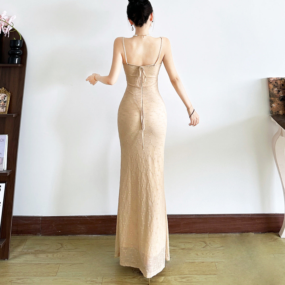 Effortless Elegance: Blush Pink Cowl Neck Maxi Slip Dress with Delicate Lace Hem – Perfect for Fall Weddings & Luxe Getaways