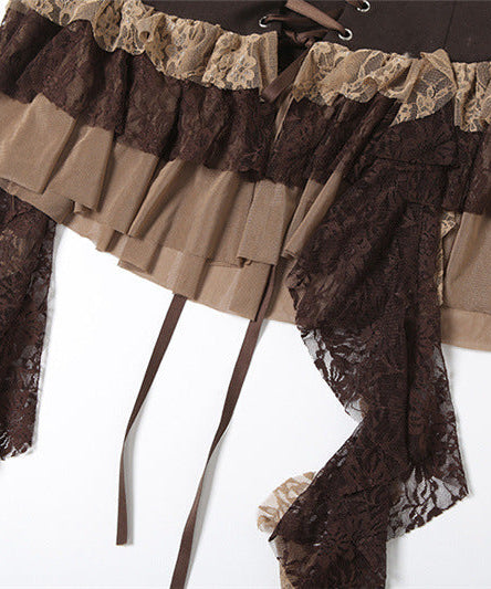 Enchanting Autumn Irregular Lace-Up Ruffle Mini Skirt - Boho & Gothic Fall Style