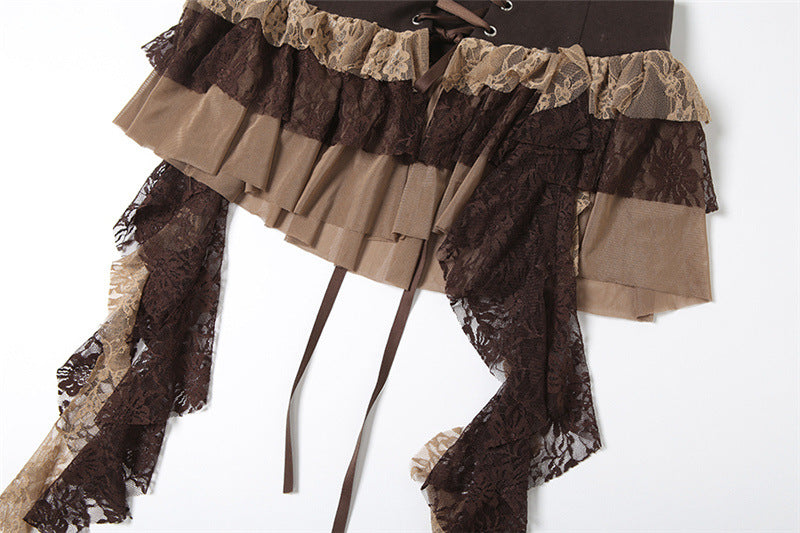 Enchanting Autumn Irregular Lace-Up Ruffle Mini Skirt - Boho & Gothic Fall Style
