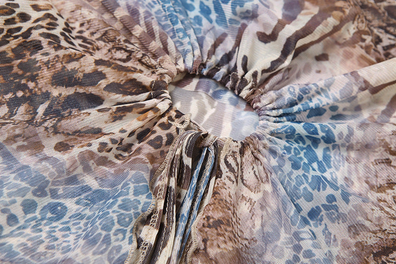 Unleash Your Wild Side: Y2K Animal Print Mesh Tube Top with Chic Tie-Front Cutout