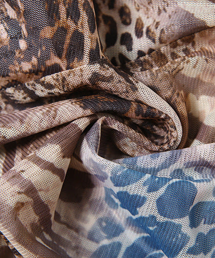 Unleash Your Wild Side: Y2K Animal Print Mesh Tube Top with Chic Tie-Front Cutout