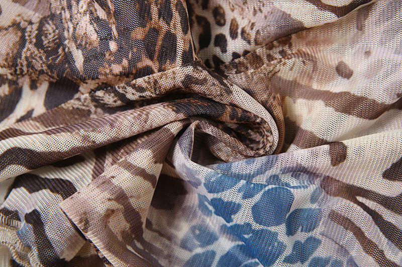 Unleash Your Wild Side: Y2K Animal Print Mesh Tube Top with Chic Tie-Front Cutout