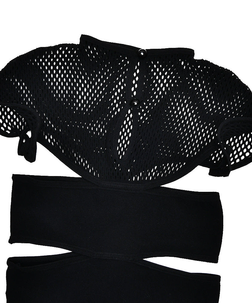 Ignite the Night: Black Flame Mesh Cutout Bodysuit Romper – Edgy Clubwear & Halloween Essential