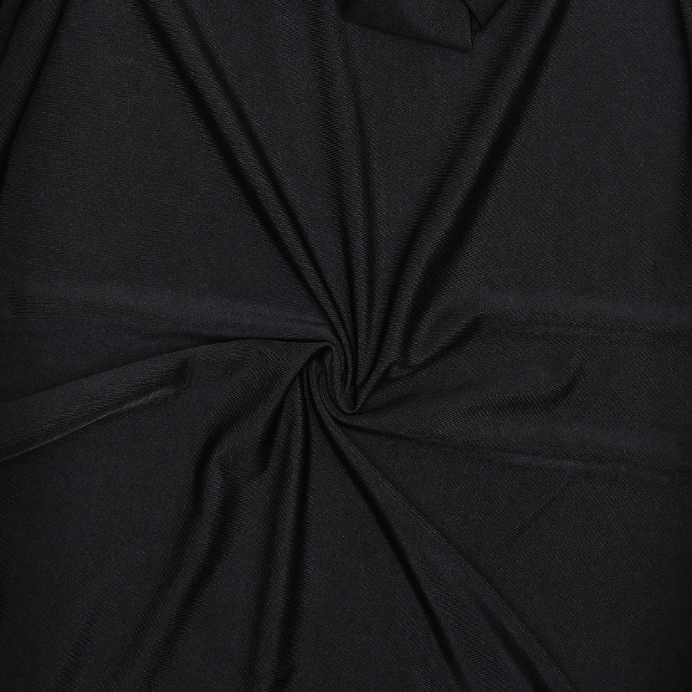 Siren Black Halter Midi Dress - Gold Glamour & Asymmetrical Drape for Holiday Soirées