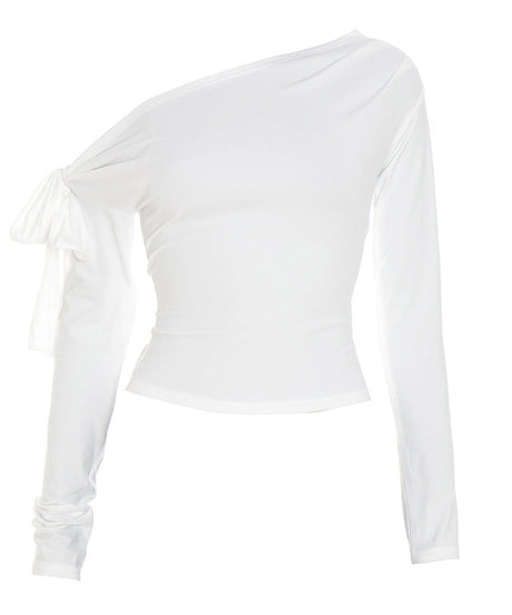 Effortless Chic: Black Off-Shoulder Knotted Long Sleeve Top for Fall & Holiday Style