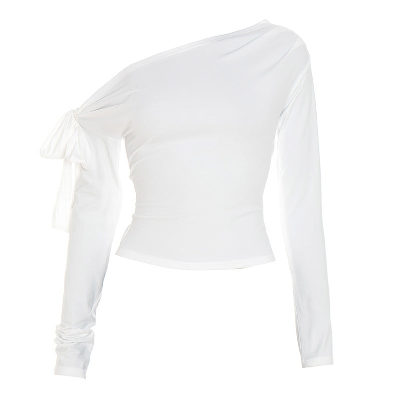 Effortless Chic: Black Off-Shoulder Knotted Long Sleeve Top for Fall & Holiday Style