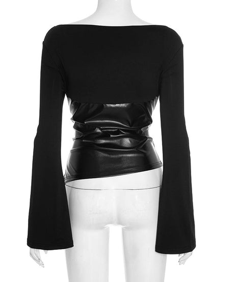 Edgy Faux Leather Ruched Long Sleeve Top - Chic Fall & Holiday Statement