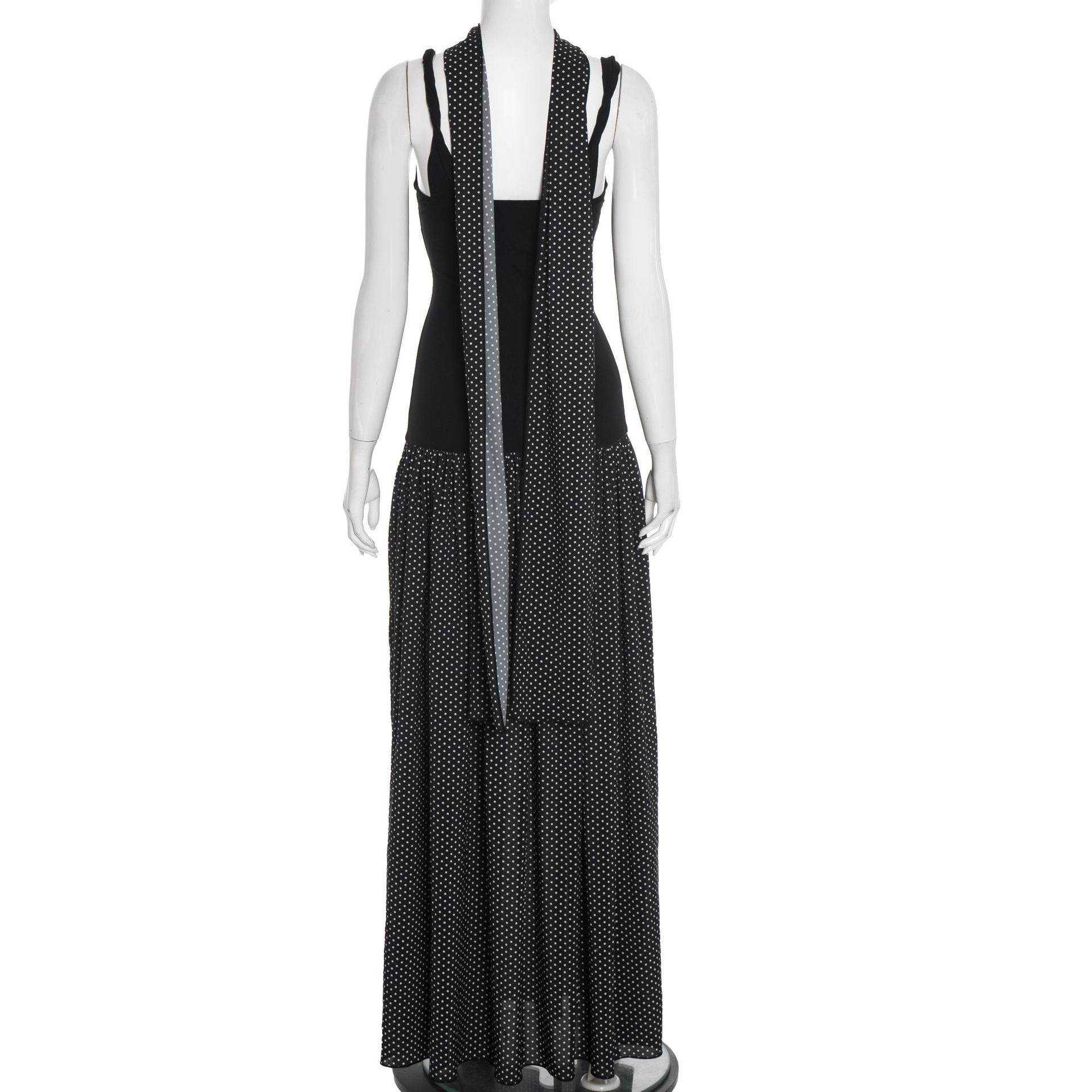 Chic Polka Dot Maxi Dress for Fall | U-Neck & Knotted Straps with Matching Scarf