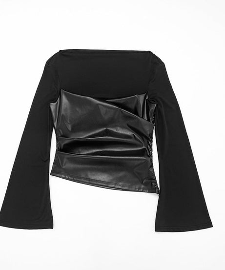 Edgy Faux Leather Ruched Long Sleeve Top - Chic Fall & Holiday Statement