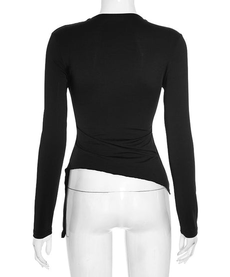 Chic Asymmetrical Buckle Wrap Top - Elevated Fall & Holiday Style for Women