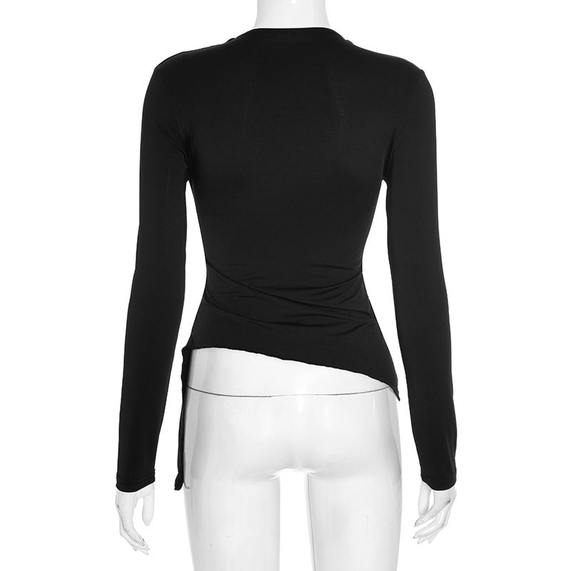 Chic Asymmetrical Buckle Wrap Top - Elevated Fall & Holiday Style for Women