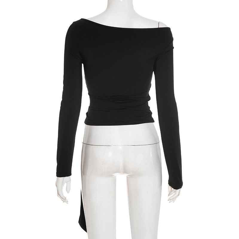 Elegant Black Off-Shoulder Ruched Top with Gold Buckle | Perfect for Fall & Holiday Glam