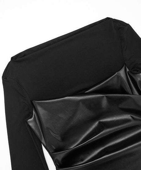 Edgy Faux Leather Ruched Long Sleeve Top - Chic Fall & Holiday Statement