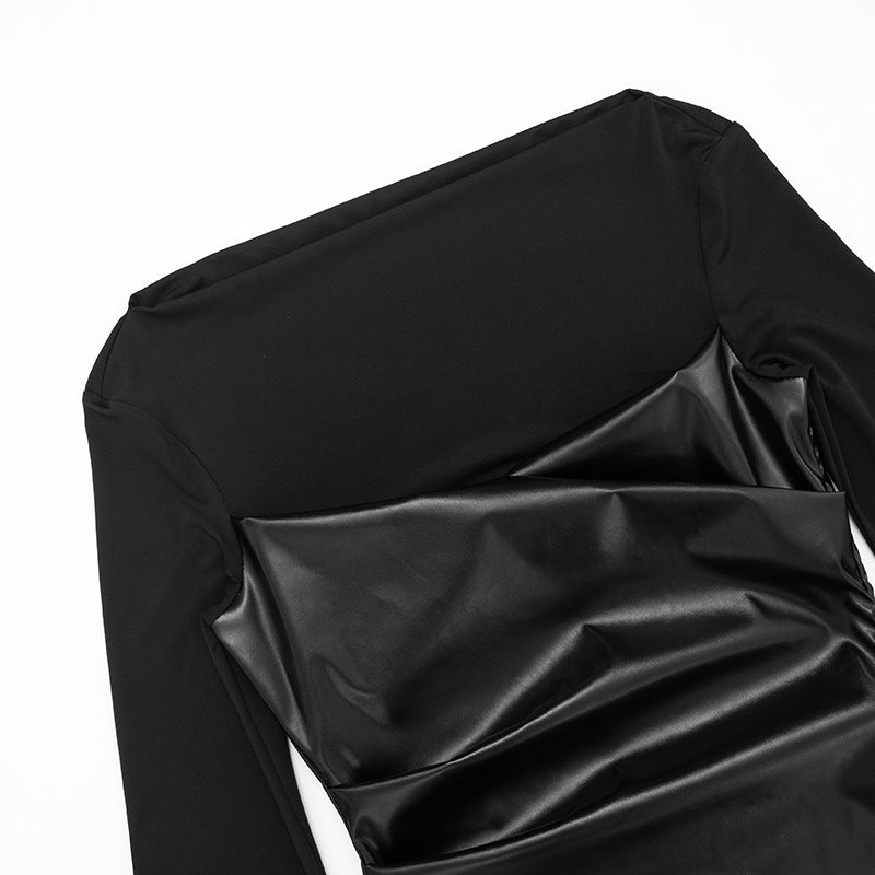 Edgy Faux Leather Ruched Long Sleeve Top - Chic Fall & Holiday Statement