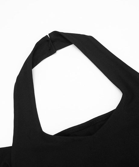 Chic Fall Nights: Black Halter Cold Shoulder Long Sleeve Top | Elevated Autumn Style