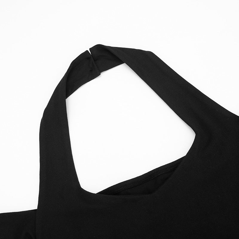 Chic Fall Nights: Black Halter Cold Shoulder Long Sleeve Top | Elevated Autumn Style