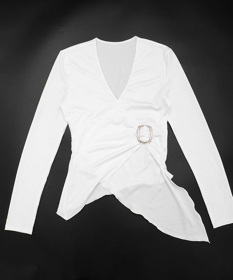 Chic Asymmetrical Buckle Wrap Top - Elevated Fall & Holiday Style for Women