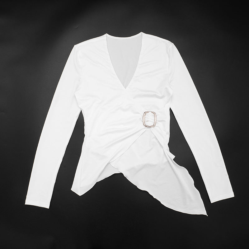 Chic Asymmetrical Buckle Wrap Top - Elevated Fall & Holiday Style for Women