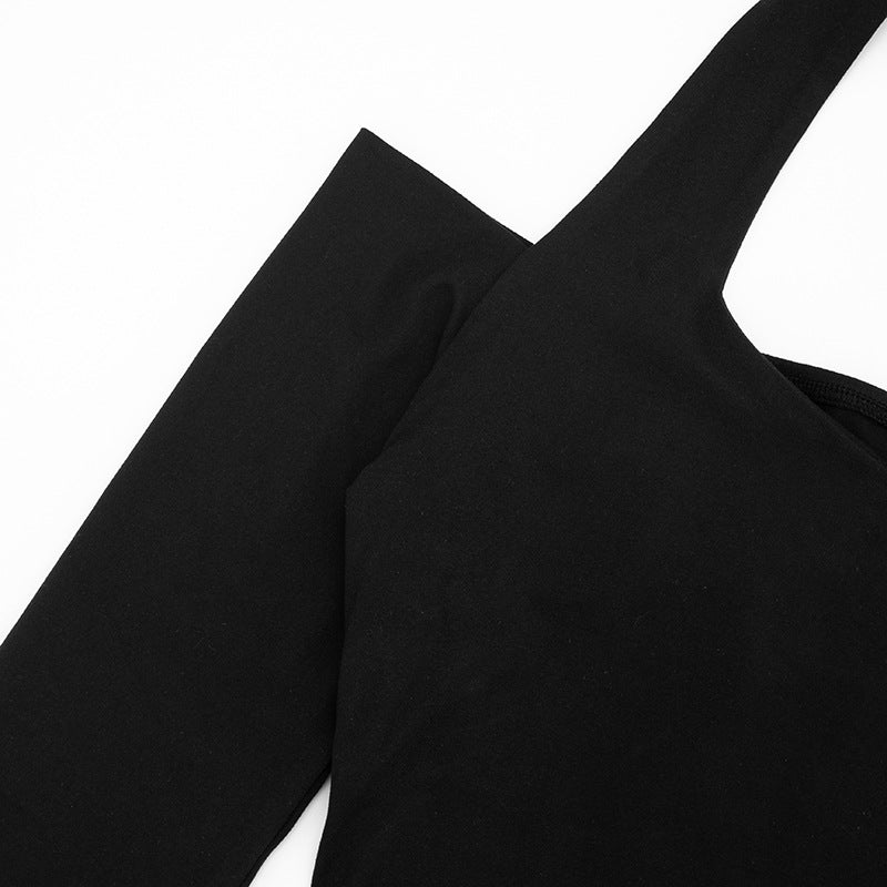 Chic Fall Nights: Black Halter Cold Shoulder Long Sleeve Top | Elevated Autumn Style