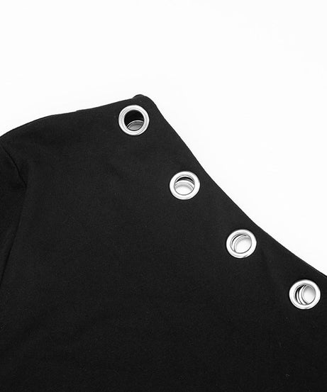 Chic Black One-Shoulder Grommet Mini Dress - Perfect for Fall Nights & Holiday Parties