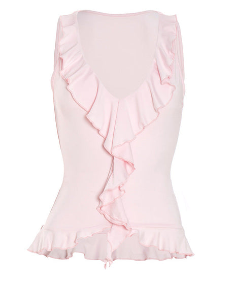 Chic Pink Ruffle V-Neck Tank Top for Women - Soft & Flattering Fall Layer
