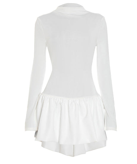 Effortless Chic: White High-Neck Ruffle Mini Dress for Fall & Holiday Style
