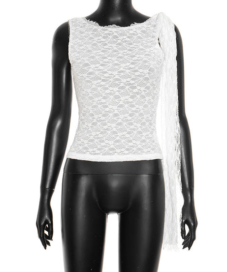 Chic Asymmetrical Lace One-Sleeve Top for Women | Perfect for Fall Parties & Date Nights