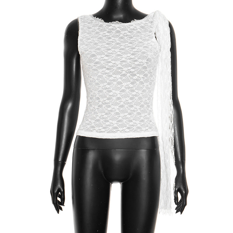 Chic Asymmetrical Lace One-Sleeve Top for Women | Perfect for Fall Parties & Date Nights