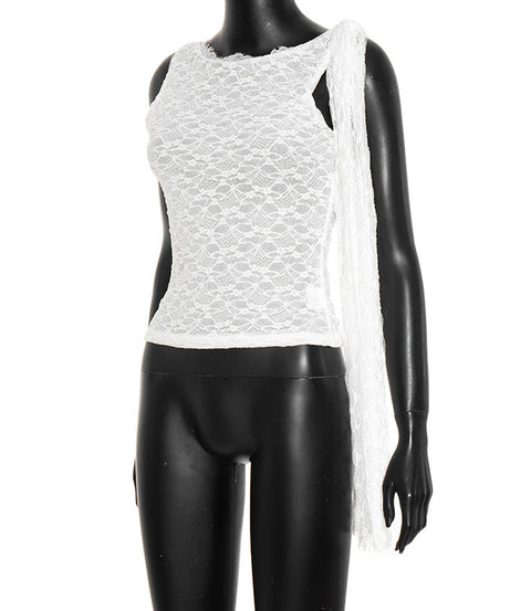 Chic Asymmetrical Lace One-Sleeve Top for Women | Perfect for Fall Parties & Date Nights