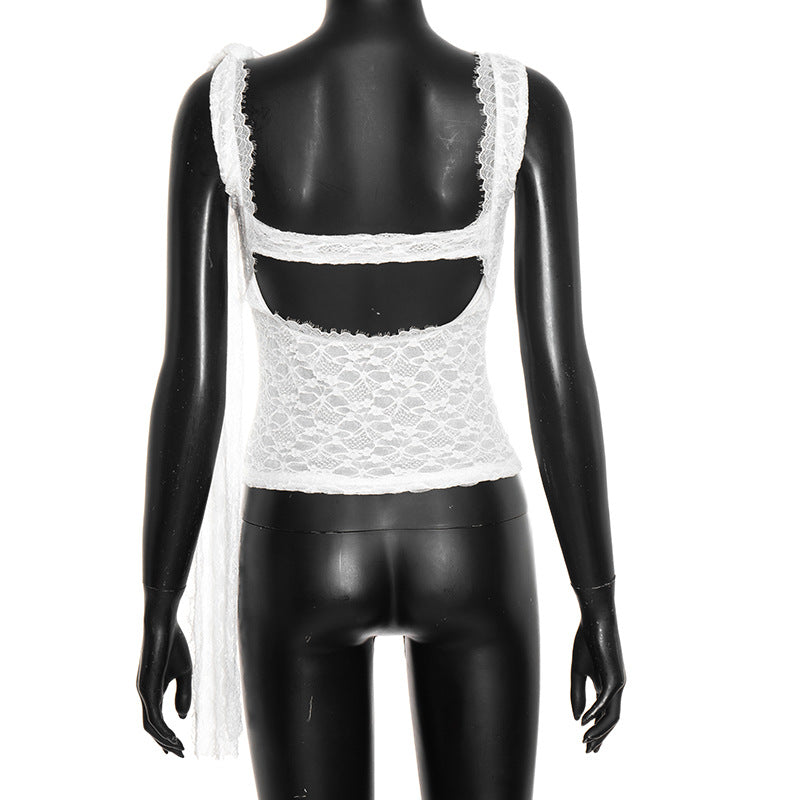 Chic Asymmetrical Lace One-Sleeve Top for Women | Perfect for Fall Parties & Date Nights