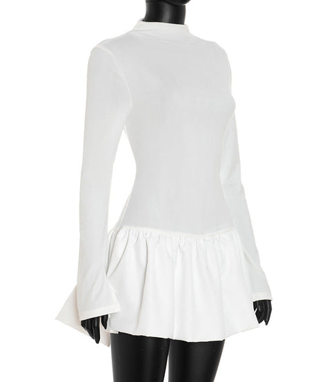 Effortless Chic: White High-Neck Ruffle Mini Dress for Fall & Holiday Style
