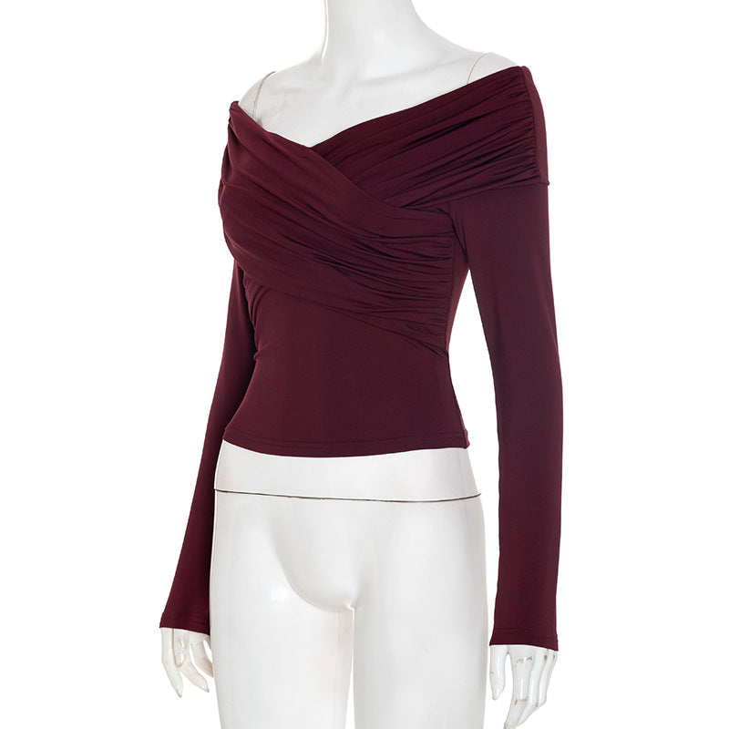 Stunning Burgundy Ruched Off-Shoulder Long Sleeve Top – Your Must-Have for Fall & Holiday Season