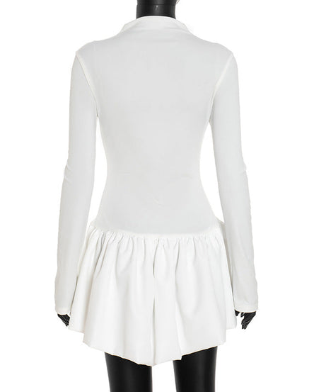 Effortless Chic: White High-Neck Ruffle Mini Dress for Fall & Holiday Style