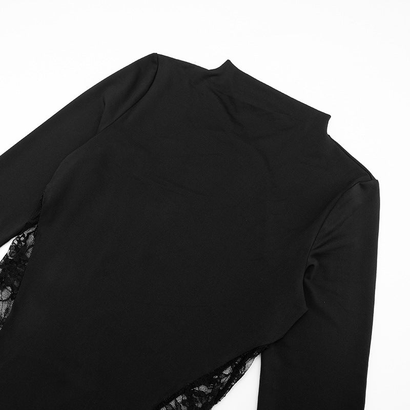 Dramatic Black Lace Panel Maxi Dress - Fall & Holiday Elegance