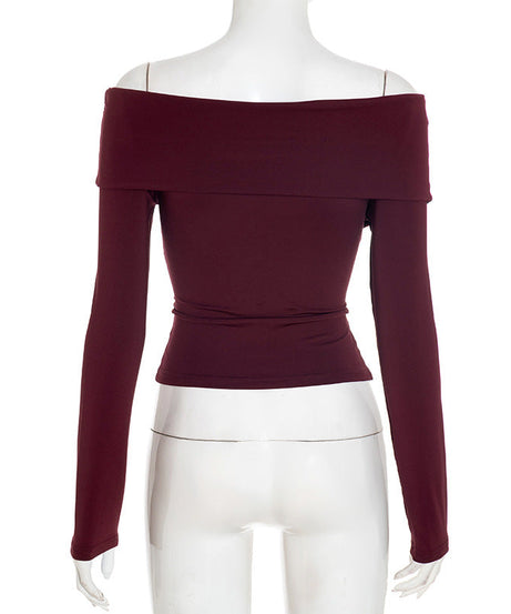 Stunning Burgundy Ruched Off-Shoulder Long Sleeve Top – Your Must-Have for Fall & Holiday Season