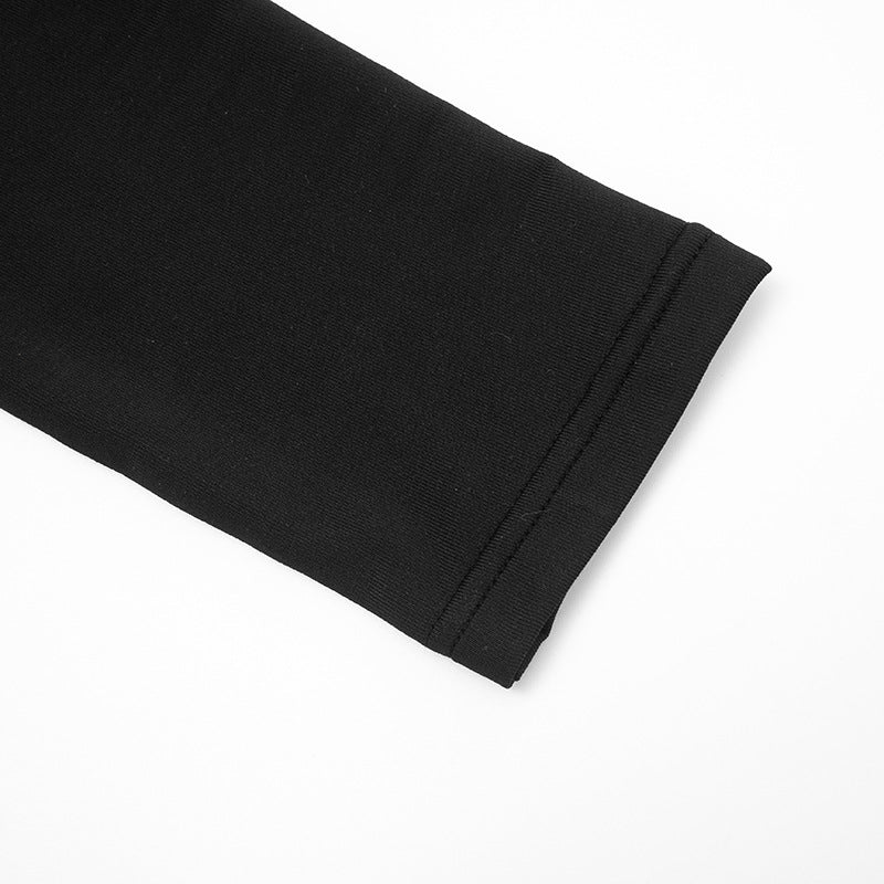 Fall Chic! Black Ruched V-Neck Keyhole Crop Top - Long Sleeve Statement Piece