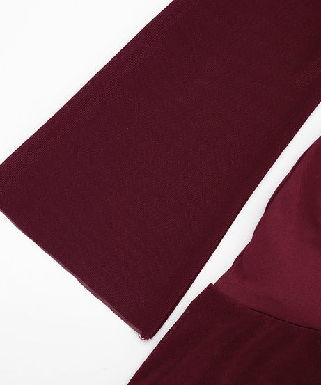 Alluring Garnet Ruched Off-Shoulder Mini Dress - Mesh Long Sleeve | Fall & Holiday Party Ready