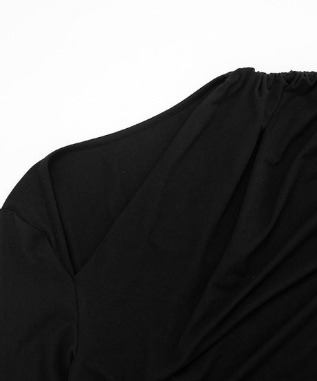 Sophisticated Black One-Shoulder Ruched Long Sleeve Top - Fall & Holiday Ready