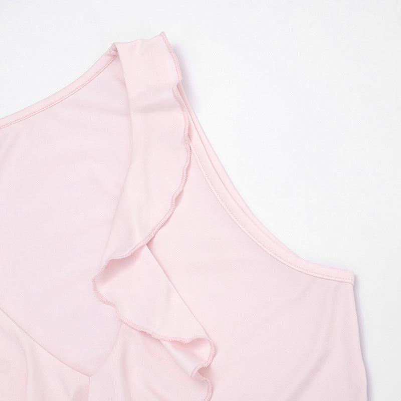 Chic Pink Ruffle V-Neck Tank Top for Women - Soft & Flattering Fall Layer