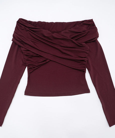 Stunning Burgundy Ruched Off-Shoulder Long Sleeve Top – Your Must-Have for Fall & Holiday Season