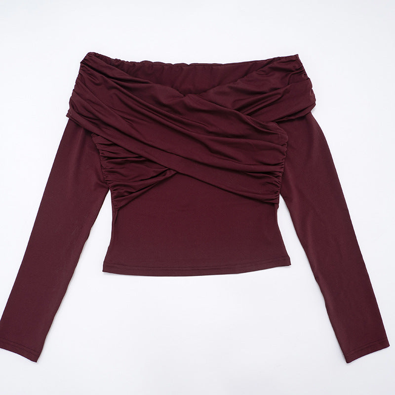 Stunning Burgundy Ruched Off-Shoulder Long Sleeve Top – Your Must-Have for Fall & Holiday Season