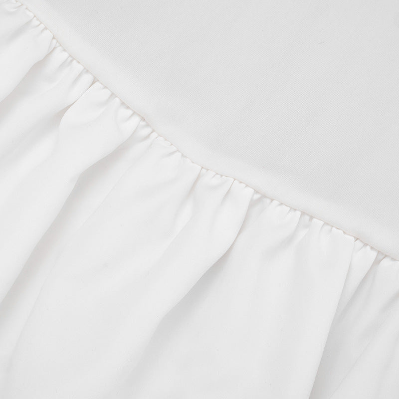 Effortless Chic: White High-Neck Ruffle Mini Dress for Fall & Holiday Style