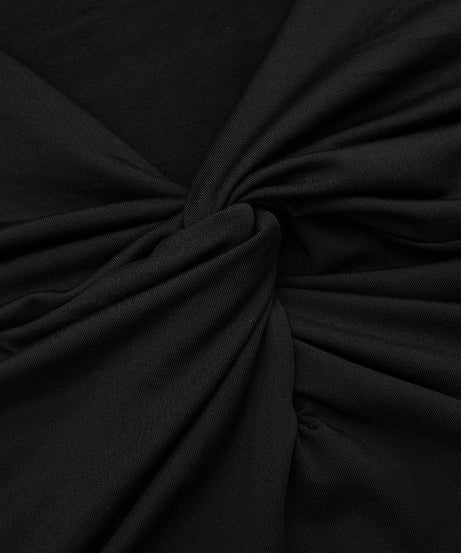 Fall Chic! Black Ruched V-Neck Keyhole Crop Top - Long Sleeve Statement Piece