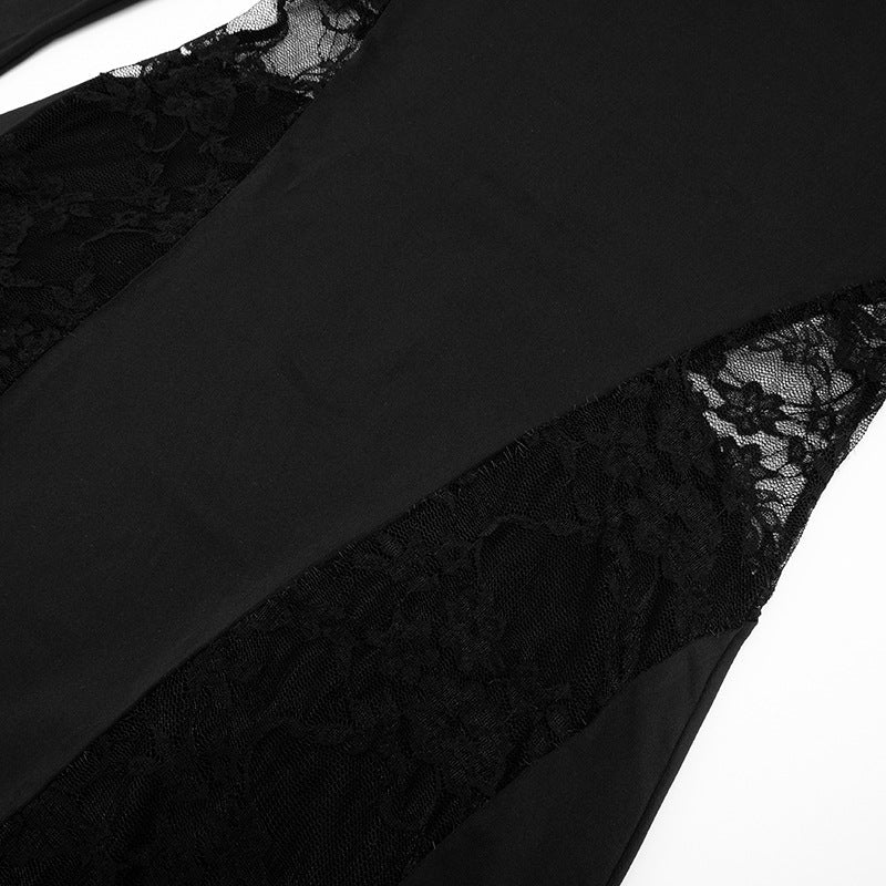 Dramatic Black Lace Panel Maxi Dress - Fall & Holiday Elegance