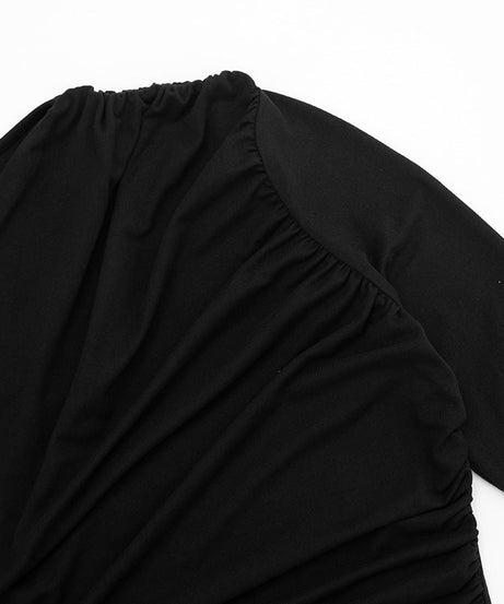 Sophisticated Black One-Shoulder Ruched Long Sleeve Top - Fall & Holiday Ready