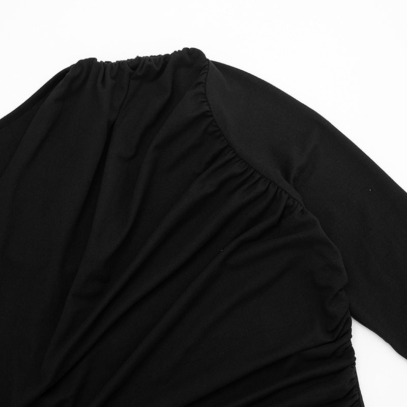 Sophisticated Black One-Shoulder Ruched Long Sleeve Top - Fall & Holiday Ready