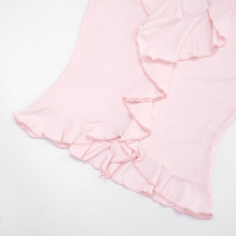 Chic Pink Ruffle V-Neck Tank Top for Women - Soft & Flattering Fall Layer